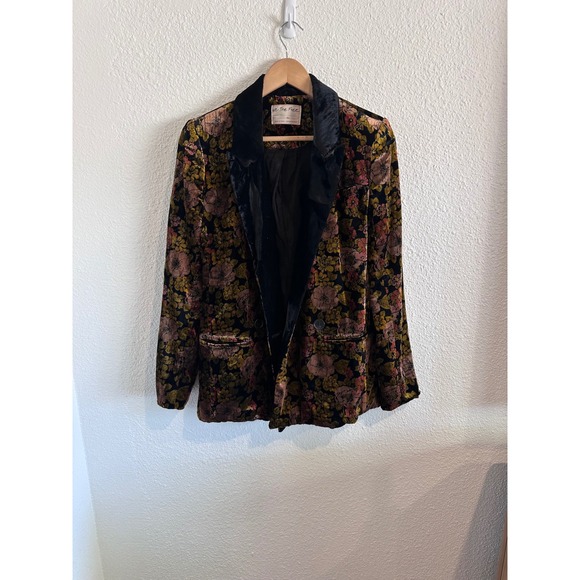 Free People We The Free Floral Velvet Blazer Black Gold Womens XS - Picture 3 of 9